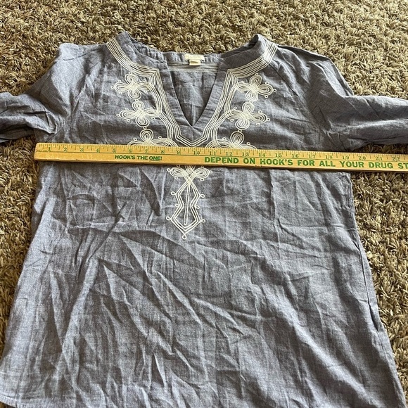 J. Crew factory cotton chambray embroidered long sleeve blouse - Picture 7 of 8